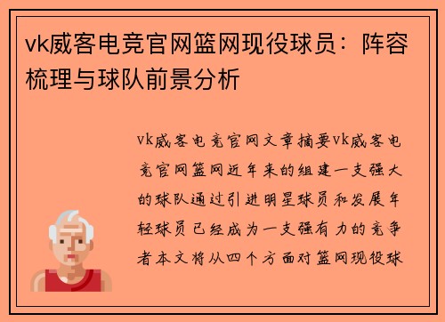 vk威客电竞官网篮网现役球员：阵容梳理与球队前景分析