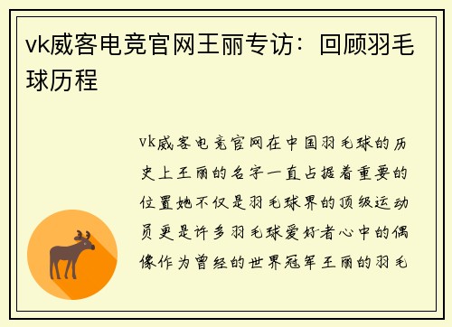 vk威客电竞官网王丽专访：回顾羽毛球历程