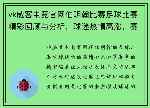 vk威客电竞官网伯明翰比赛足球比赛精彩回顾与分析，球迷热情高涨，赛事亮点纷呈