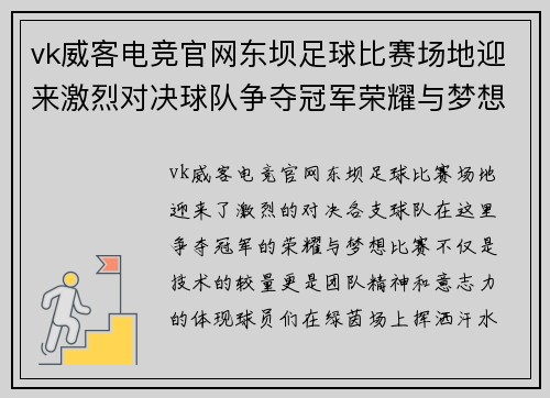 vk威客电竞官网东坝足球比赛场地迎来激烈对决球队争夺冠军荣耀与梦想